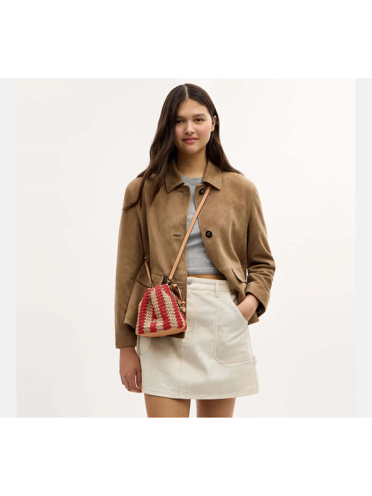 Мини-сумка Coach Faye на кулиске в полоску — 5