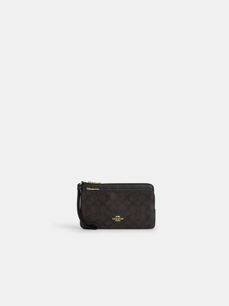 Кошелёк-браслет Coach с двойной молнией из фирменного канваса