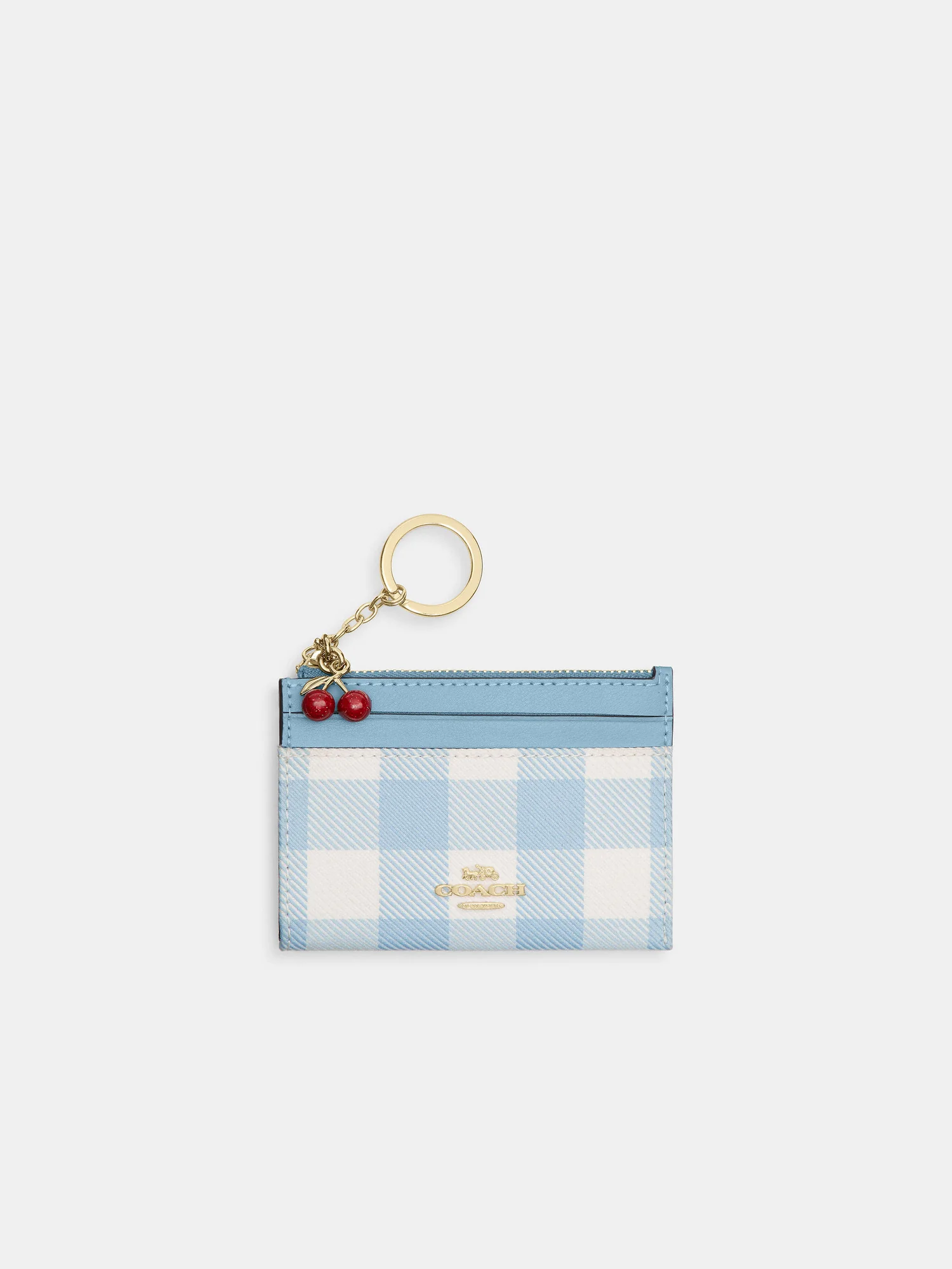 Мини-картхолдер Coach с принтом гингем и брелоком-вишенками — 1