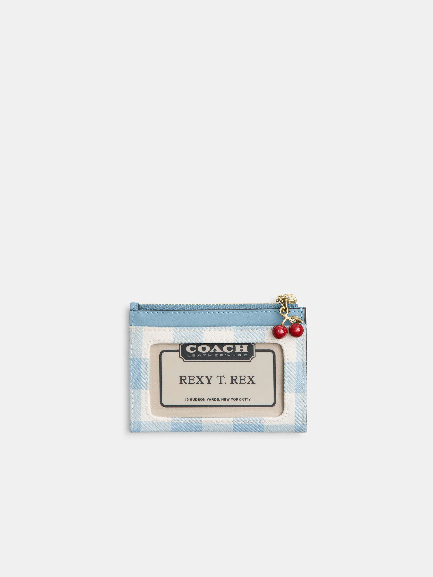 Мини-картхолдер Coach с принтом гингем и брелоком-вишенками — 2