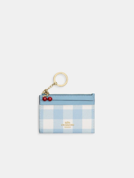 Мини-картхолдер Coach с принтом гингем и брелоком-вишенками