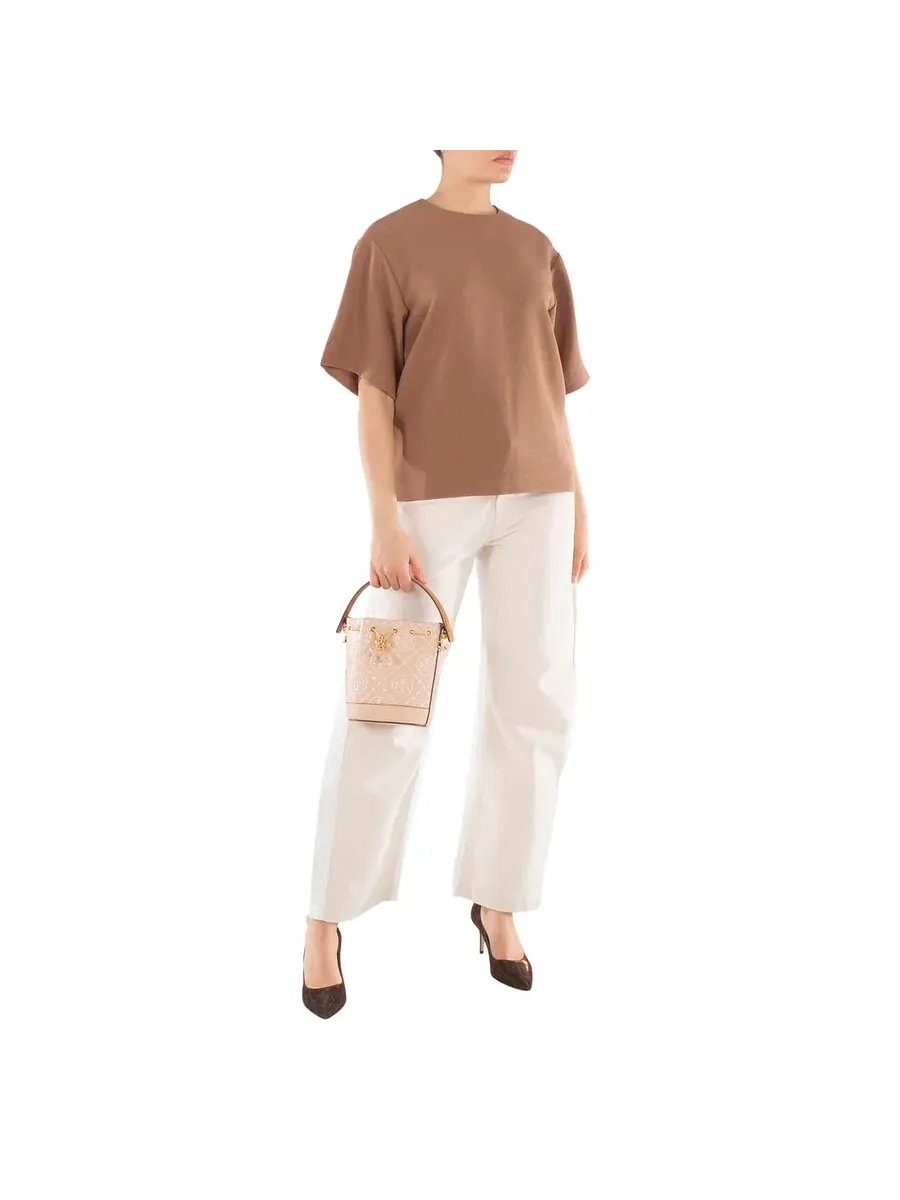 Мини-сумка-бакет Tory Burch T с тиснением монограммы — изображение 2 из 5, оранжевый