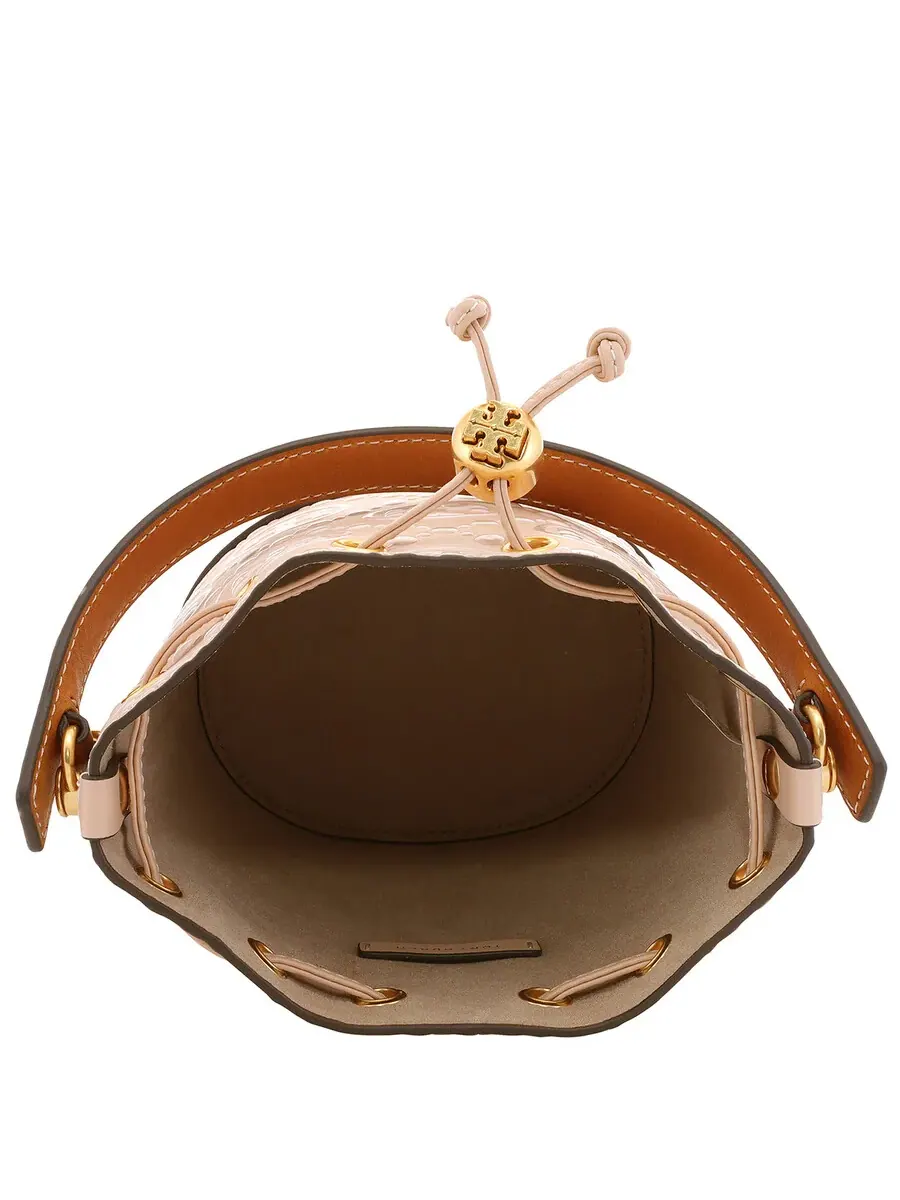 Мини-сумка-бакет Tory Burch T с тиснением монограммы — изображение 5 из 5, оранжевый