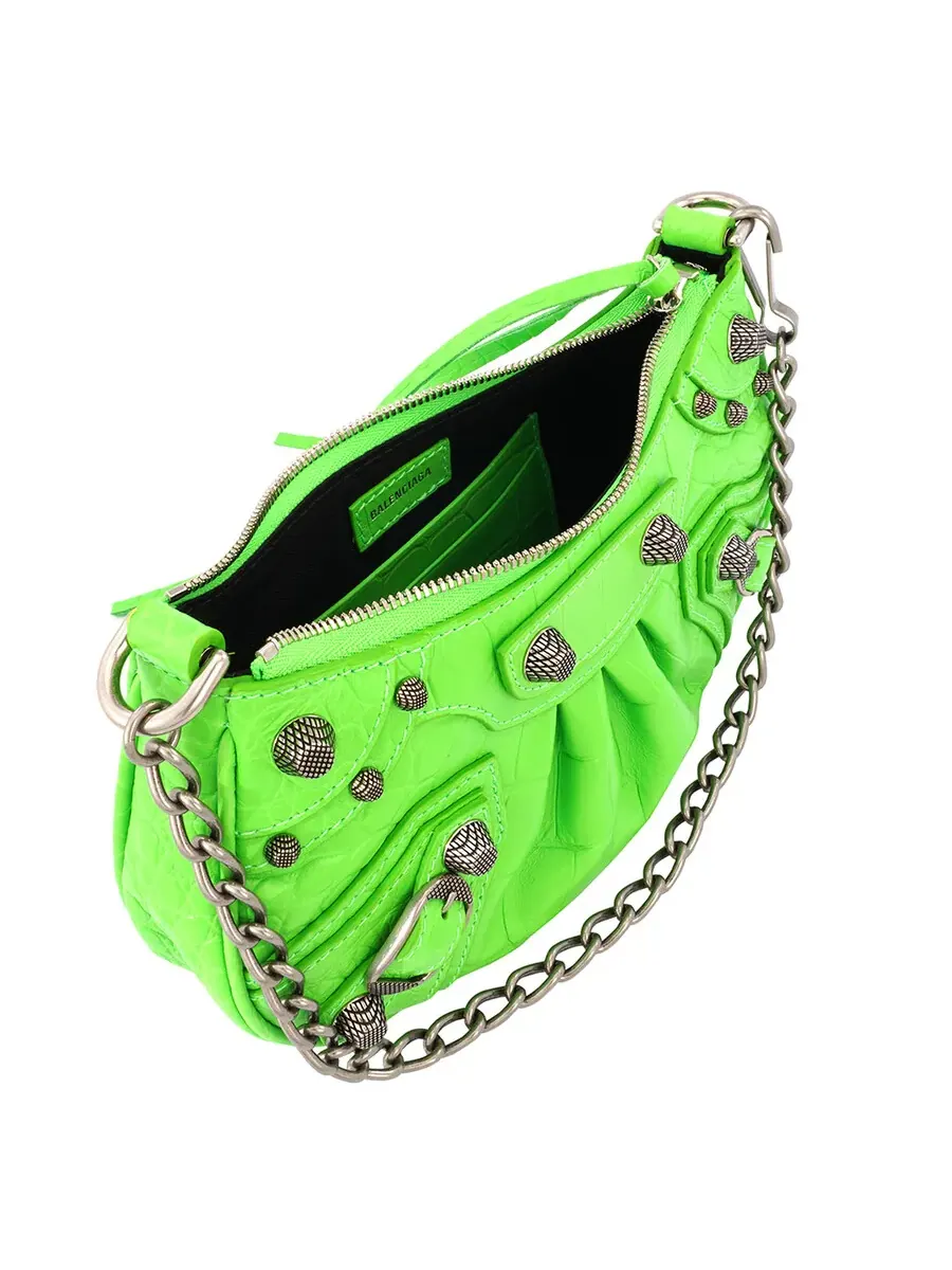 Кожаная мини-сумка Balenciaga Le Cagole кислотно-зеленого цвета — изображение 5 из 6, зеленый