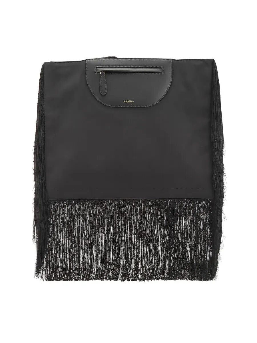 Женский черный кожаный клатч Burberry Olympia с бахромой
