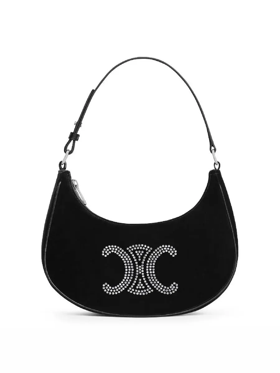 Вечерняя сумка на плечо Celine Ava Triomphe Strass из бархата — черный