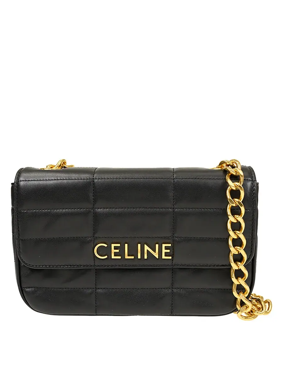 Сумка Celine Chain на плечо из стеганой кожи козы - черная — черный