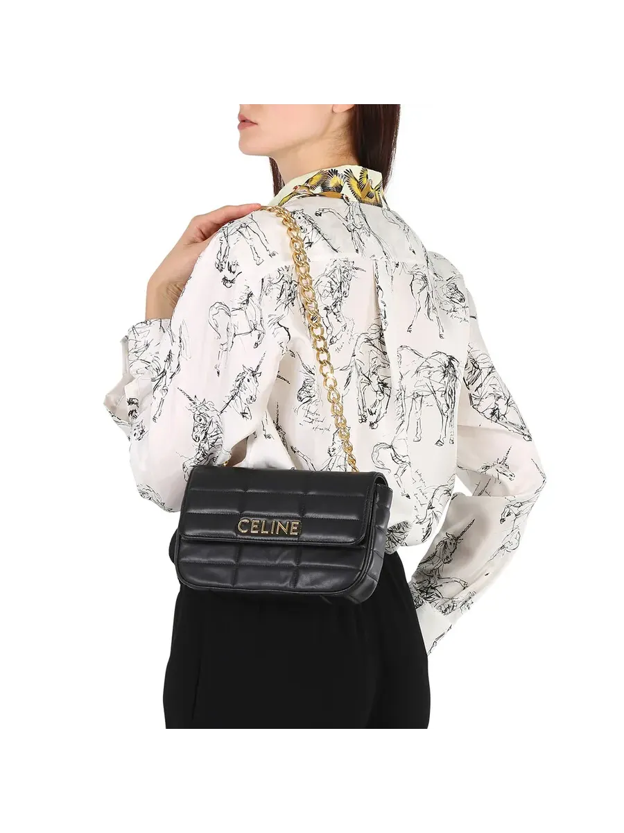 Сумка Celine Chain на плечо из стеганой кожи козы - черная — изображение 2 из 4, черный