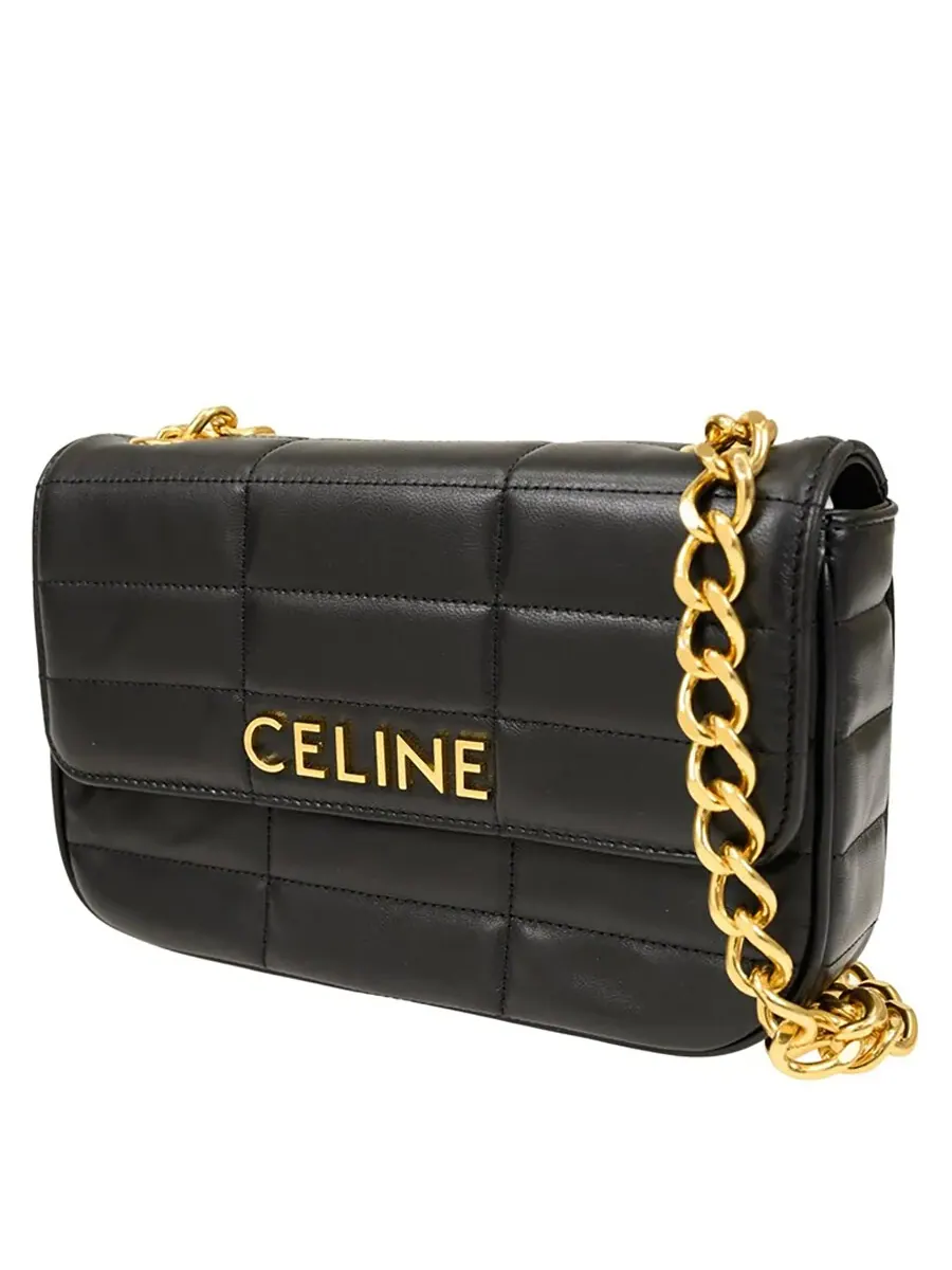 Сумка Celine Chain на плечо из стеганой кожи козы - черная — изображение 3 из 4, черный