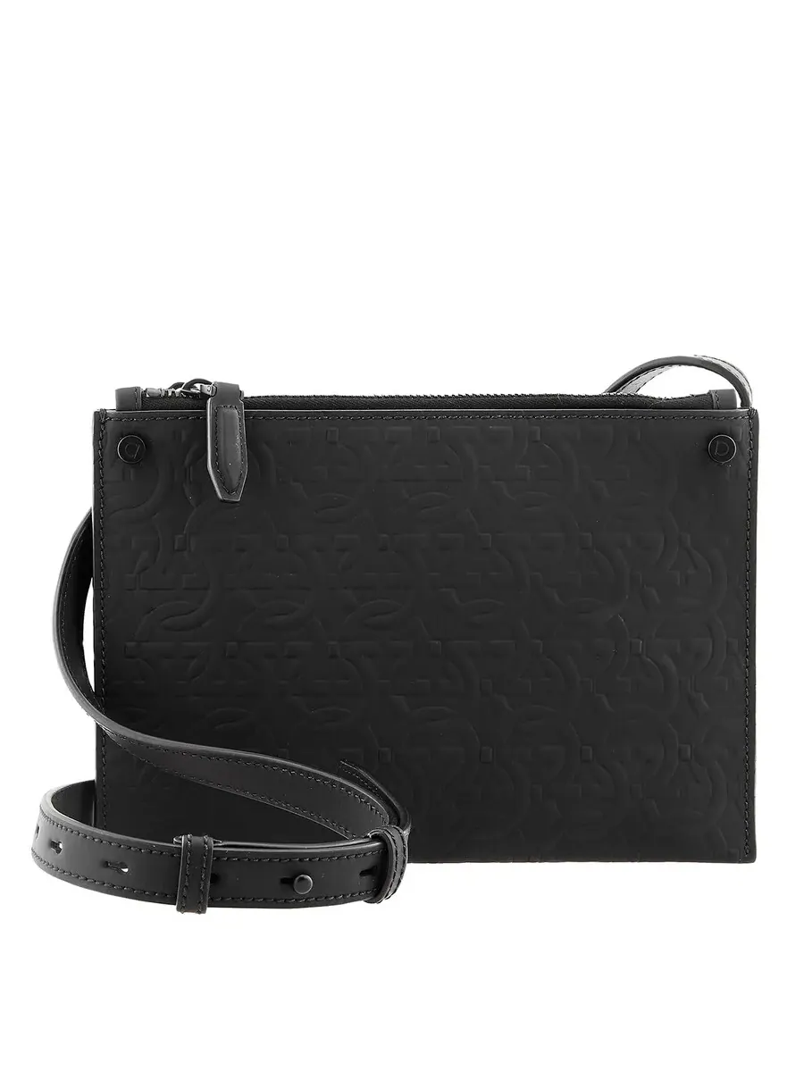 Сумка через плечо Salvatore Ferragamo Gancini из тисненой кожи - черная