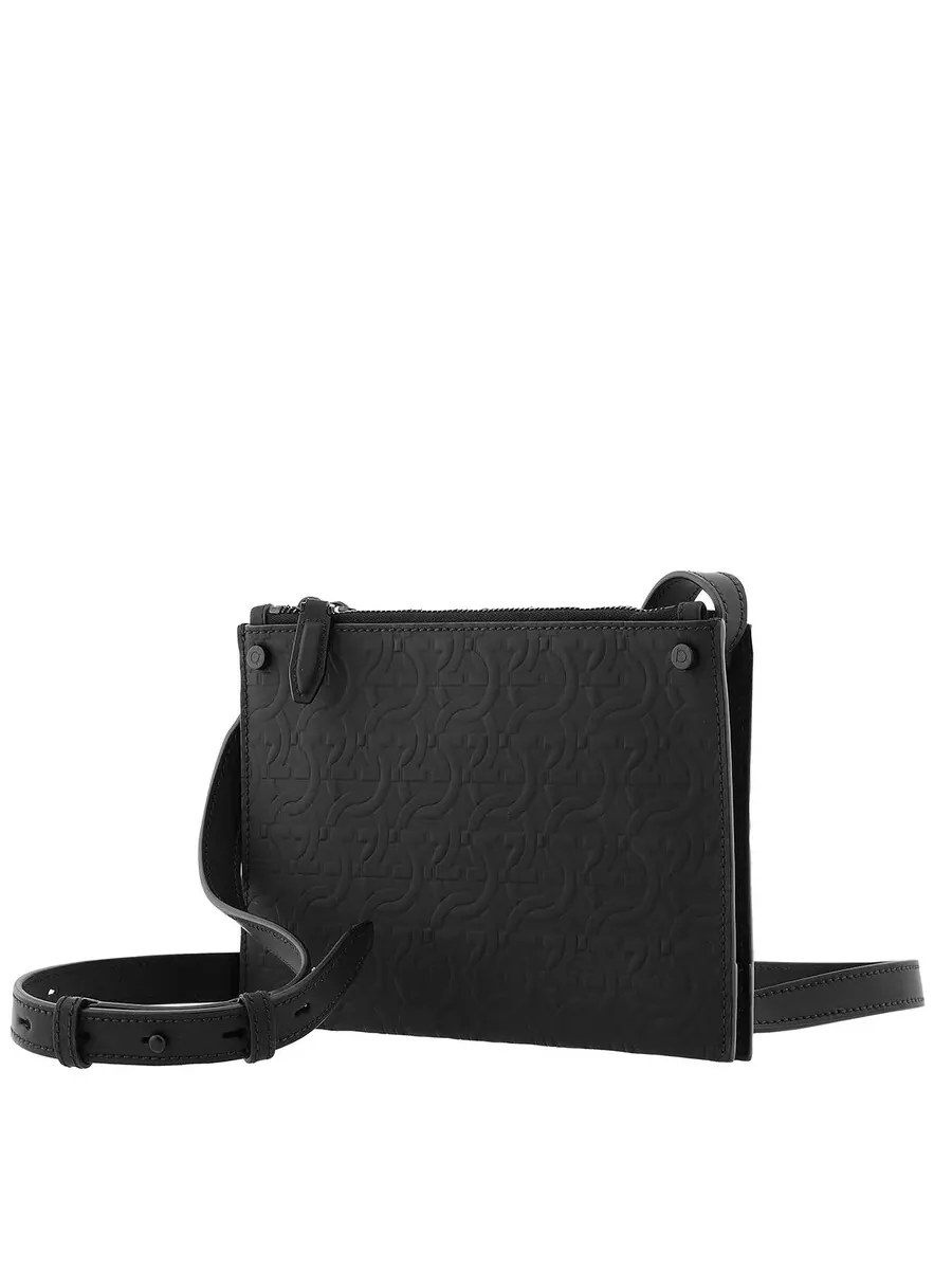 Сумка через плечо Salvatore Ferragamo Gancini из тисненой кожи - черная — 3