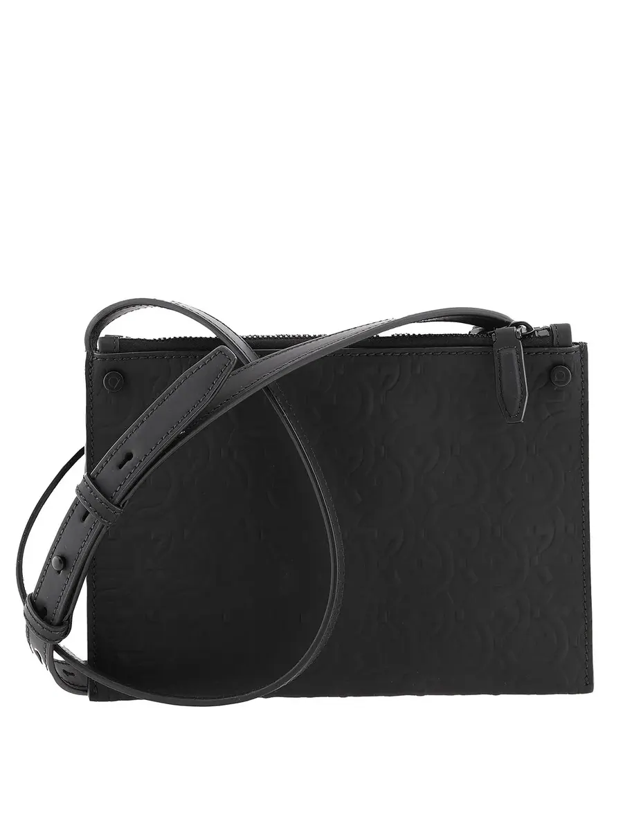 Сумка через плечо Salvatore Ferragamo Gancini из тисненой кожи - черная — 4