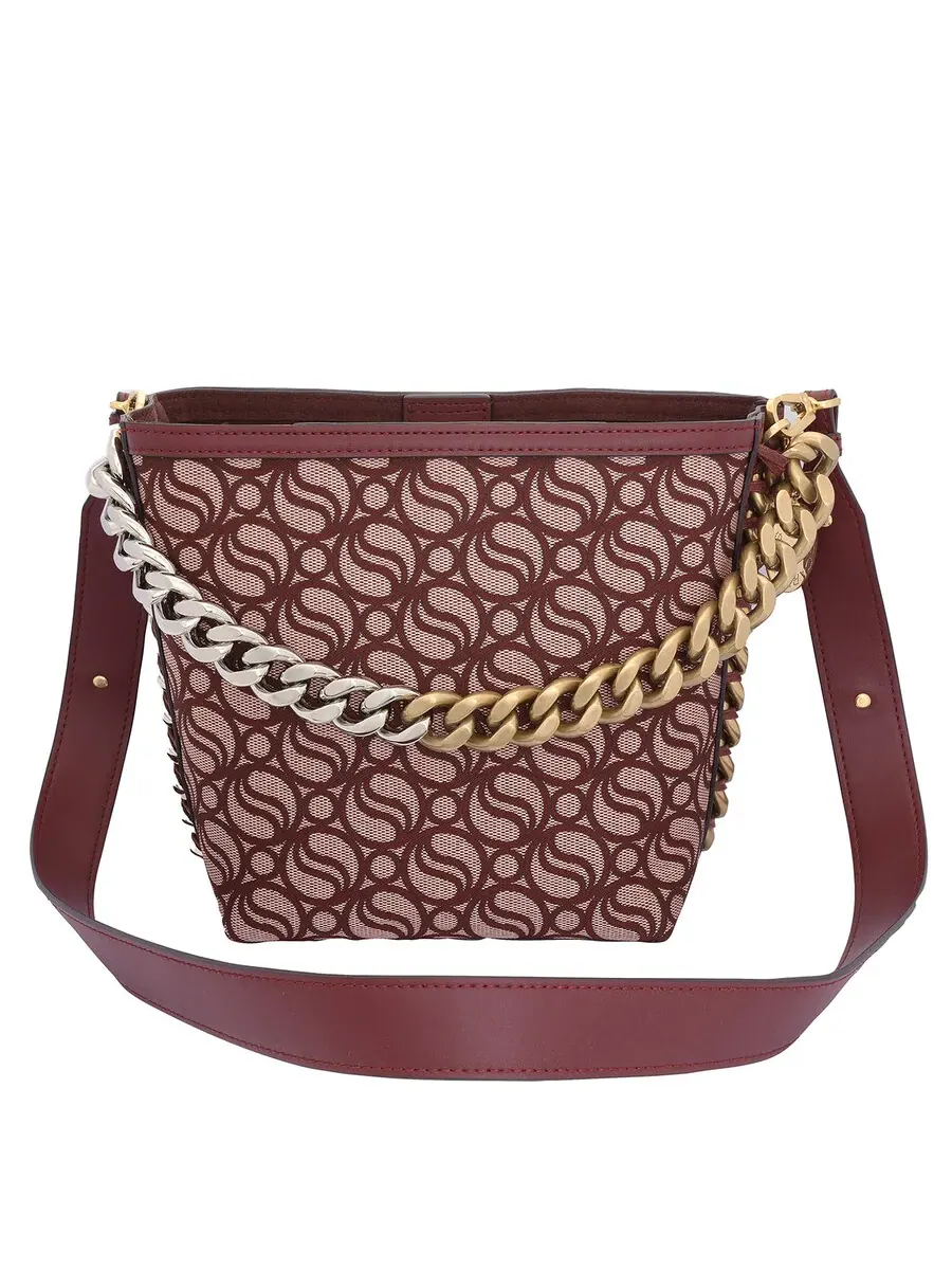 Женская сумка-ведро Stella McCartney Burgundy S-Wave с монограммой — 5