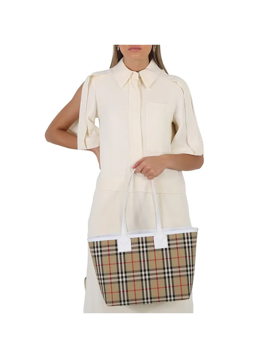 Женская сумка-тоут Burberry Small London из архивного канваса — изображение 2 из 6, бежевый/белый
