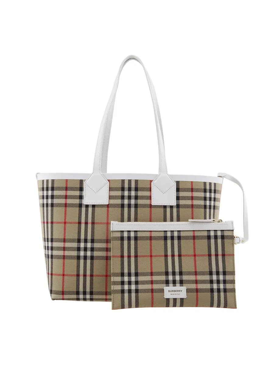 Женская сумка-тоут Burberry Small London из архивного канваса — изображение 3 из 6, бежевый/белый