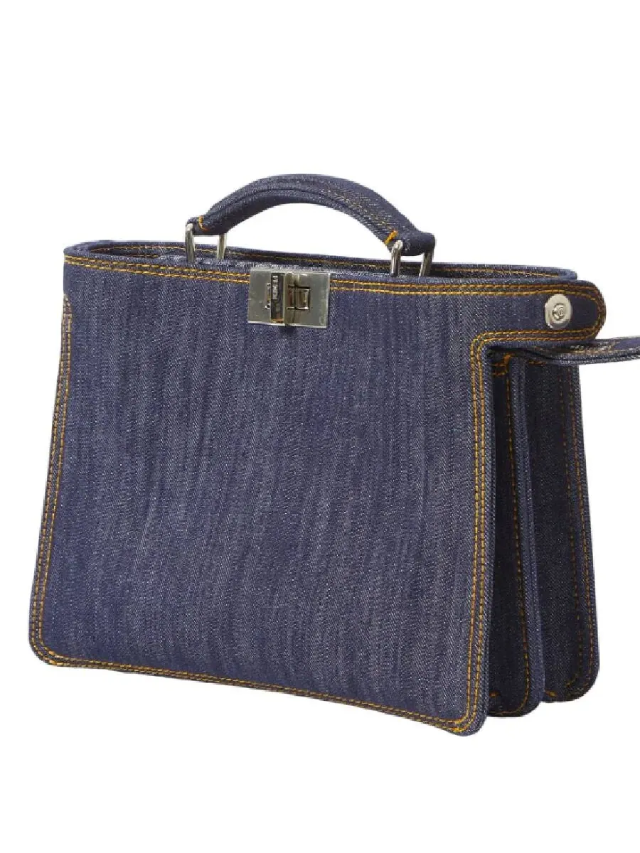 Мини-сумка Fendi Peekaboo ISeeU из ткани с эффектом денима — 3