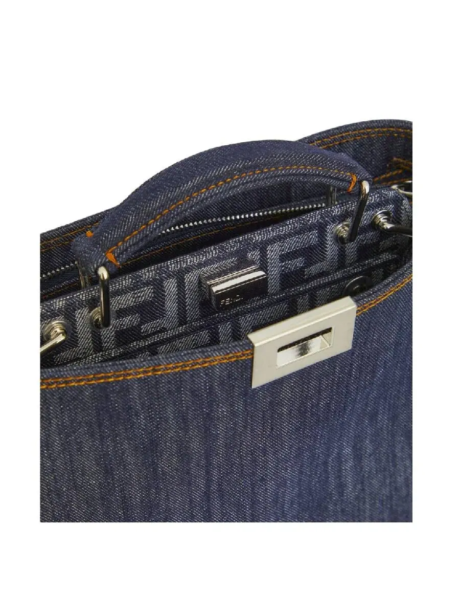 Мини-сумка Fendi Peekaboo ISeeU из ткани с эффектом денима — 5