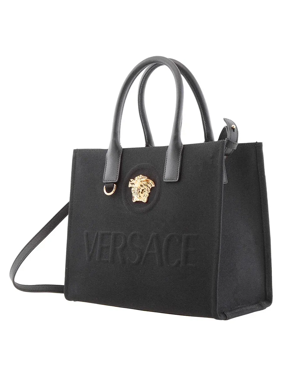 Маленькая сумка-тоут Versace La Medusa из канвы — изображение 4 из 6, черный/золотистый