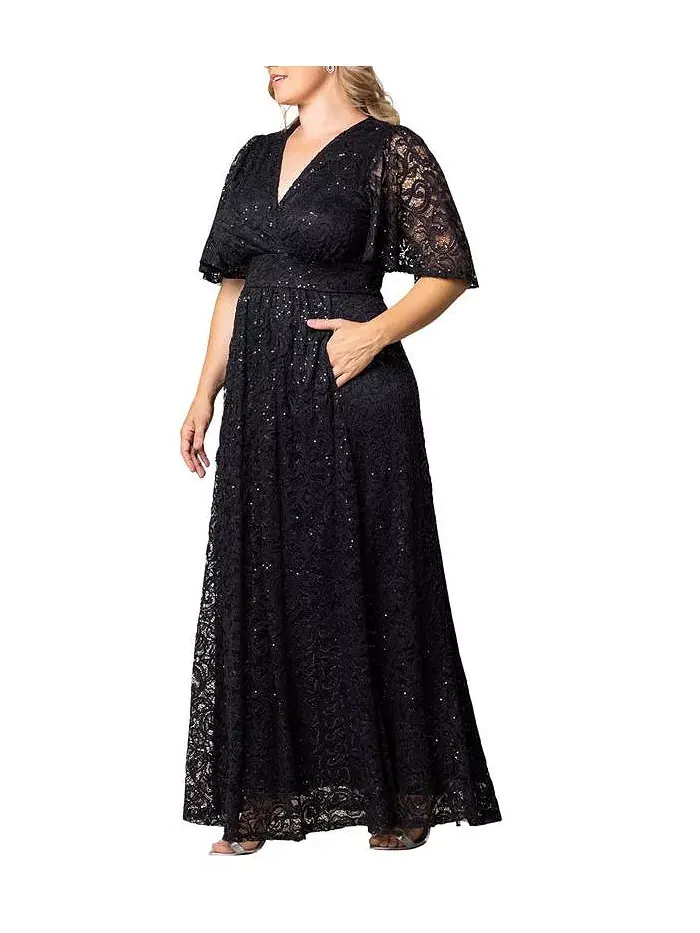 Вечернее платье с люрексом и кружевом Plus Size Luminous Sequin с карманами Kiyonna — изображение 2 из 5, оникс