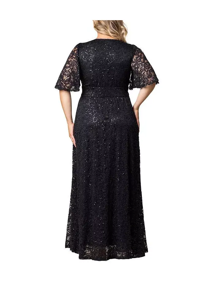 Вечернее платье с люрексом и кружевом Plus Size Luminous Sequin с карманами Kiyonna — изображение 3 из 5, оникс