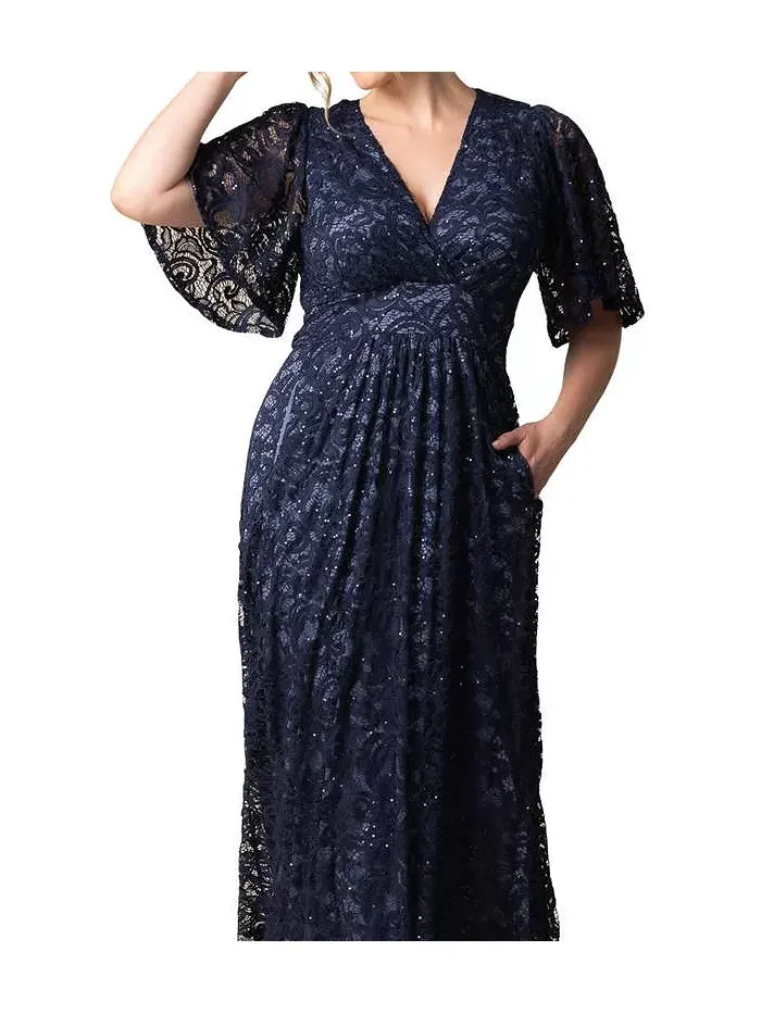 Вечернее платье с люрексом и кружевом Plus Size Luminous Sequin с карманами Kiyonna — изображение 2 из 5, темно-синий