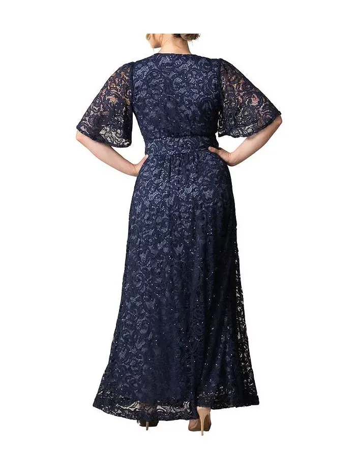 Вечернее платье с люрексом и кружевом Plus Size Luminous Sequin с карманами Kiyonna — изображение 3 из 5, темно-синий