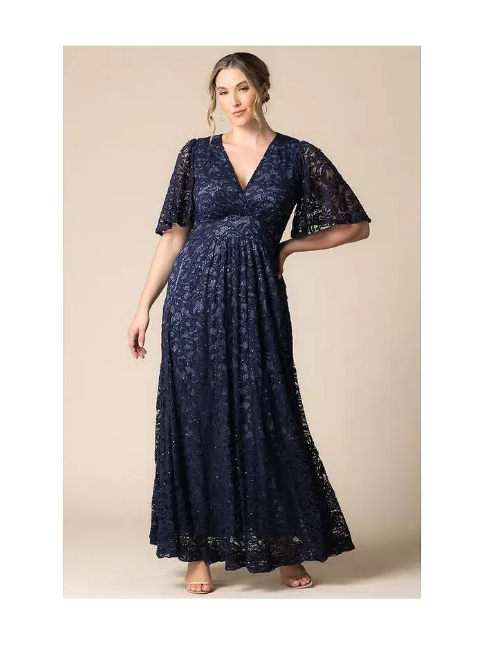 Вечернее платье с люрексом и кружевом Plus Size Luminous Sequin с карманами Kiyonna — изображение 4 из 5, темно-синий