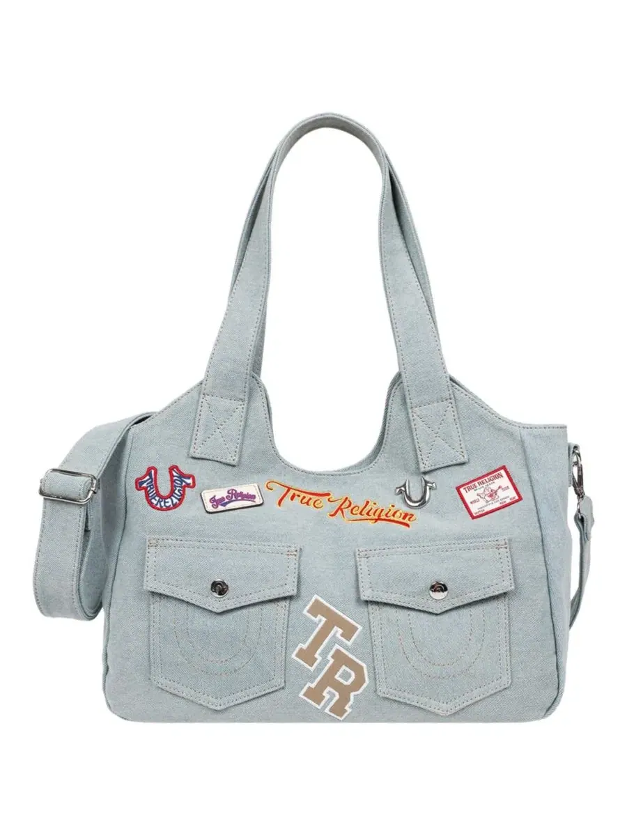 Мягкая сумка-тоут Agusto Multi Patch True Religion, деним — синий