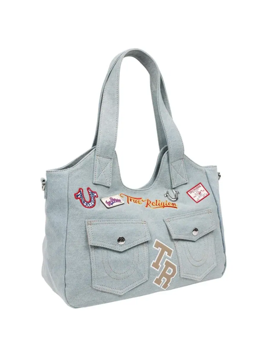 Мягкая сумка-тоут Agusto Multi Patch True Religion, деним — изображение 2 из 6, джинсовый синий