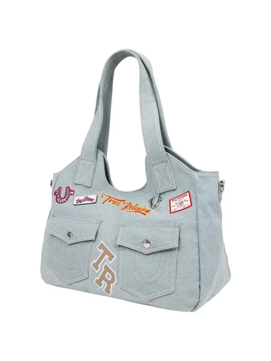 Мягкая сумка-тоут Agusto Multi Patch True Religion, деним — изображение 3 из 6, джинсовый синий