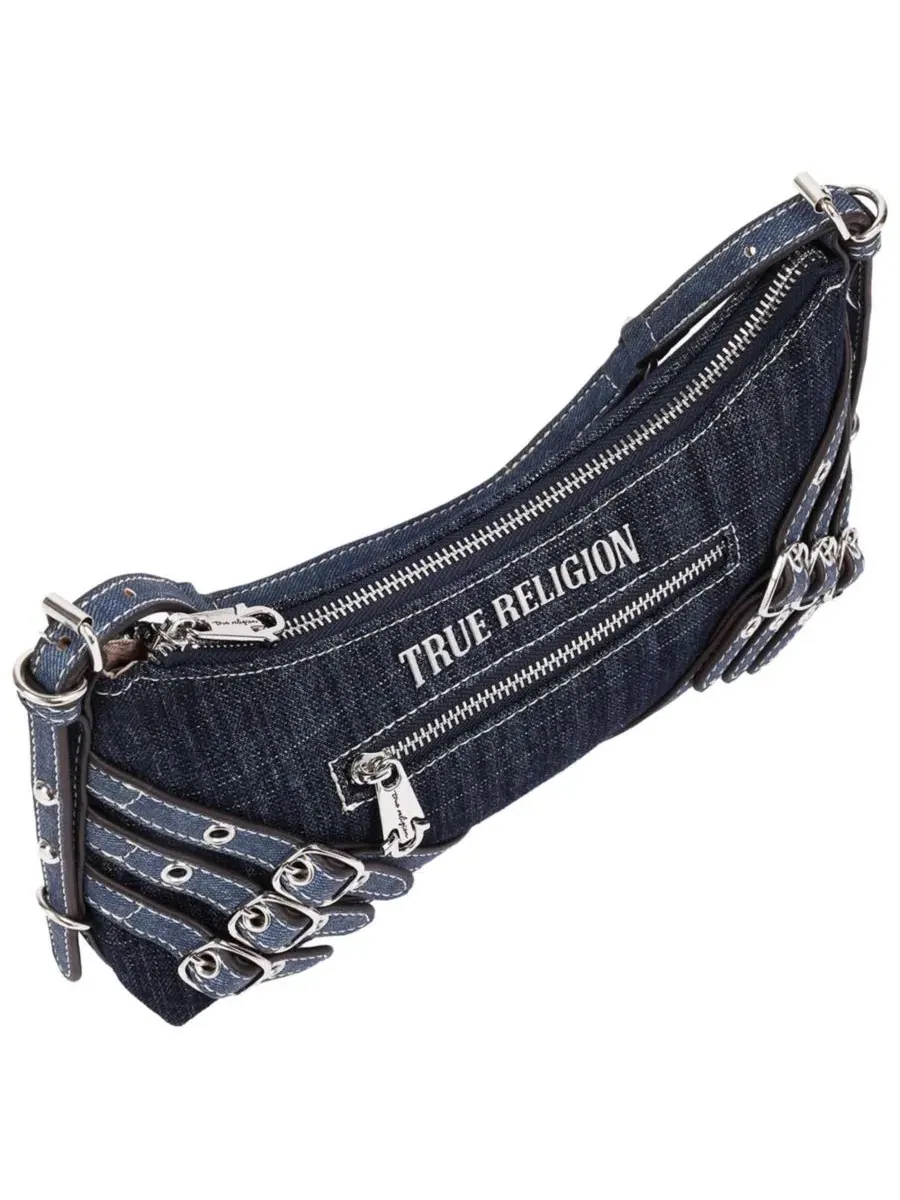 Женская сумка через плечо с тройными ремнями, деним True Religion — изображение 5 из 8, темный джинсовый синий
