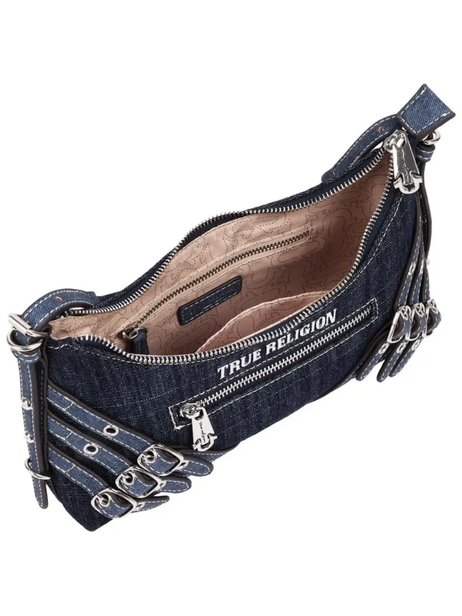 Женская сумка через плечо с тройными ремнями, деним True Religion — изображение 6 из 8, темный джинсовый синий