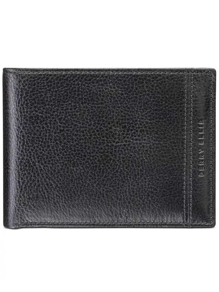 Мужской кожаный кошелек с защитой RFID Perry Ellis Portfolio — черный