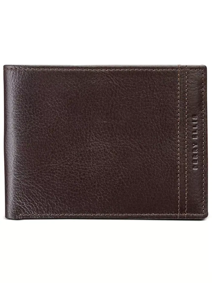 Мужской кожаный кошелек с защитой RFID Perry Ellis Portfolio — изображение 1 из 2, коричневый