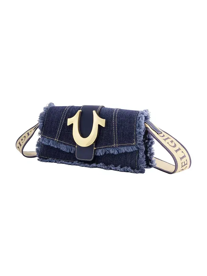 Сумка-клапан из потертого денима с логотипом на ремне True Religion — изображение 3 из 5