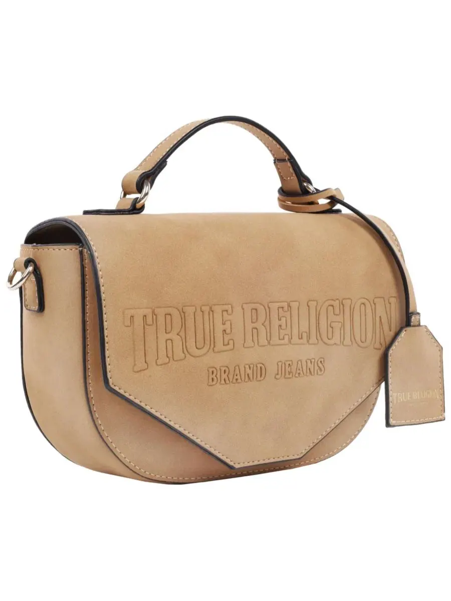 Замшевая сумка через плечо с клапаном и логотипом Trapunto True Religion — изображение 3 из 6, верблюжий