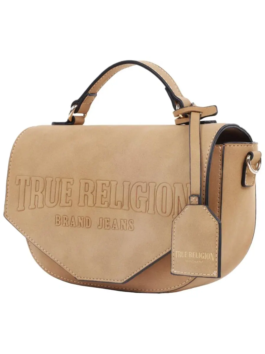 Замшевая сумка через плечо с клапаном и логотипом Trapunto True Religion — изображение 5 из 6, верблюжий
