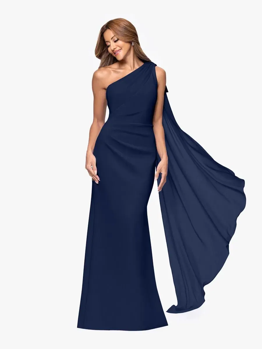Вечернее платье макси с асимметричным кроем One-Shoulder Ball Gown XSCAPE — синий