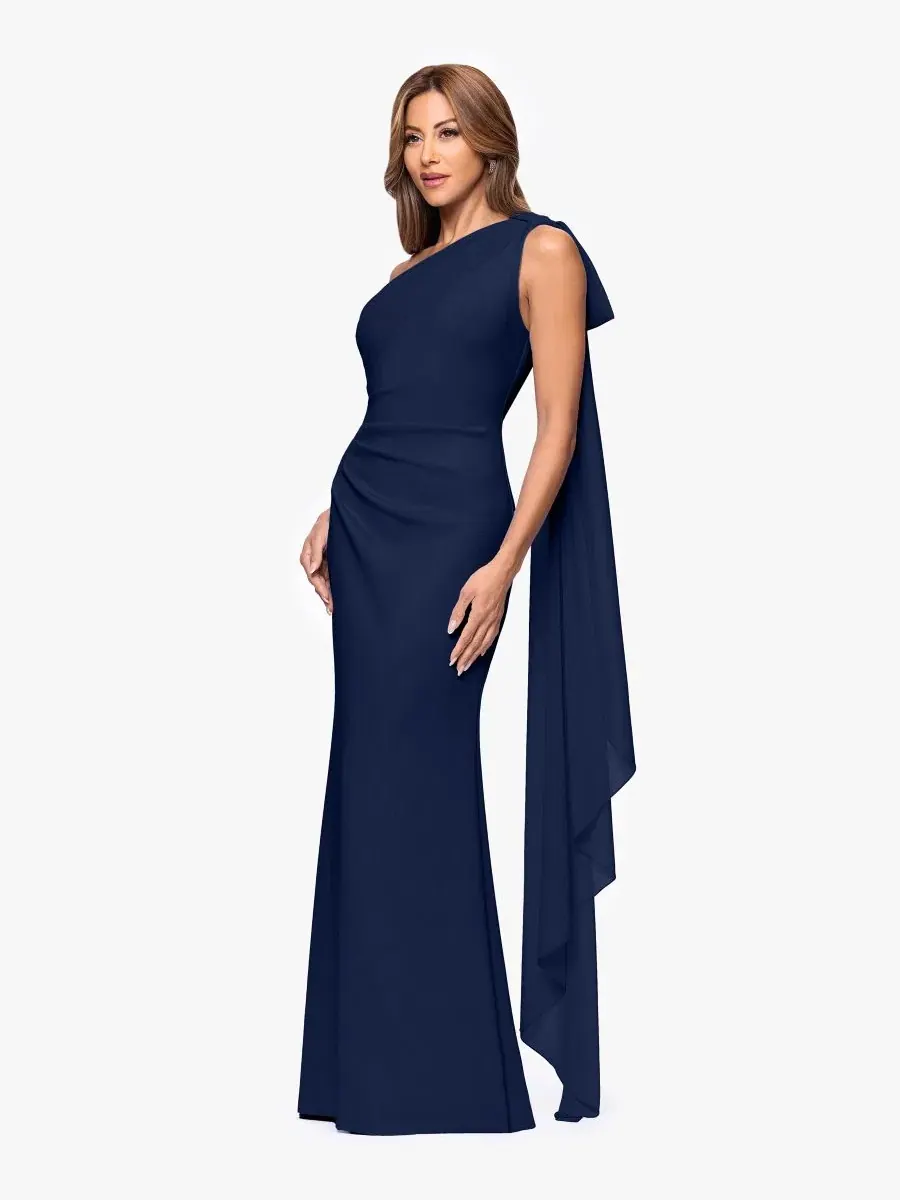 Вечернее платье макси с асимметричным кроем One-Shoulder Ball Gown XSCAPE — изображение 3 из 6, синий
