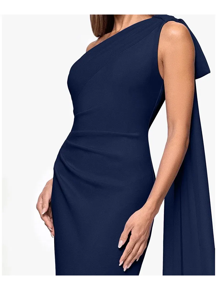 Вечернее платье макси с асимметричным кроем One-Shoulder Ball Gown XSCAPE — изображение 4 из 6, синий