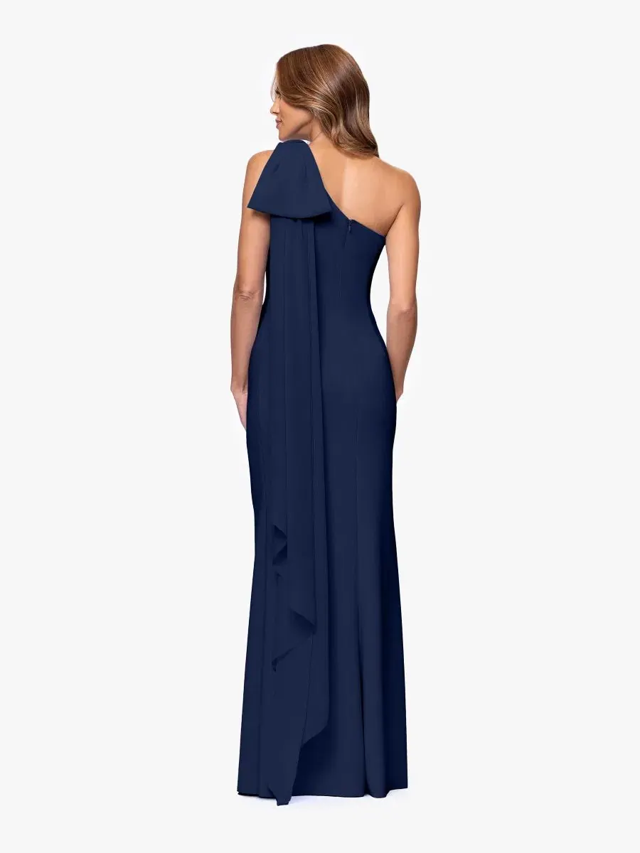 Вечернее платье макси с асимметричным кроем One-Shoulder Ball Gown XSCAPE — изображение 5 из 6, синий