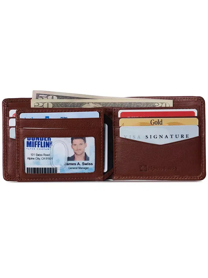 Мужской кошелек Commuter RFID с двумя окошками для удостоверений и разделом для купюр Alpine Swiss — изображение 3 из 6