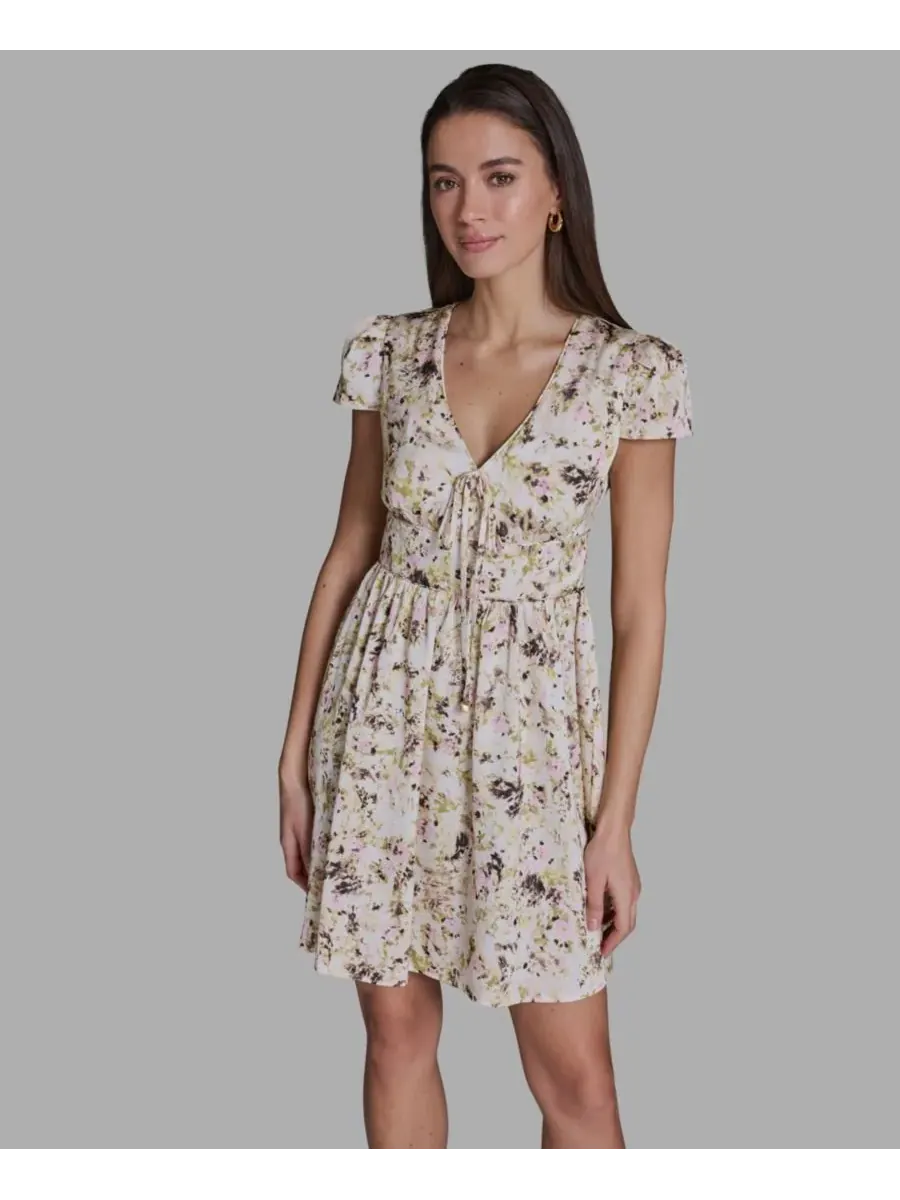 Женское мини-платье из муслина с V-образным вырезом BCBG — изображение 2 из 5, белый
