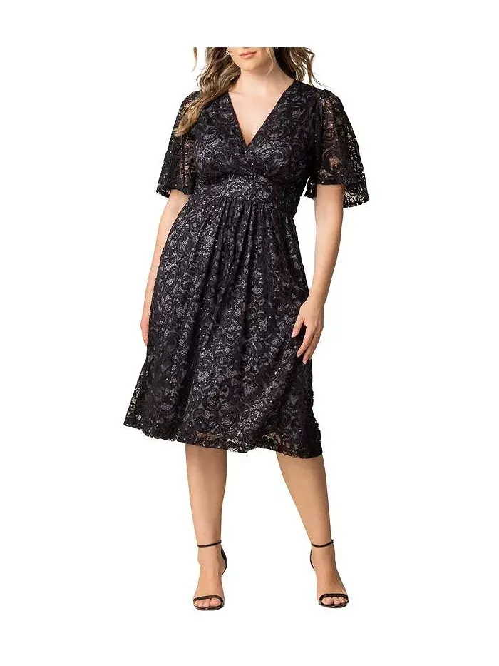 Женское платье для коктейля с кружевом и пайетками в виде звезд Plus Size Kiyonna — изображение 1 из 5, серый