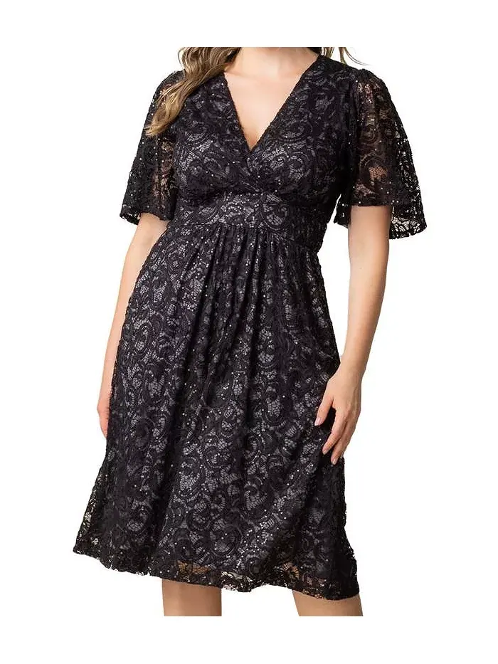 Женское платье для коктейля с кружевом и пайетками в виде звезд Plus Size Kiyonna — изображение 2 из 5, серый