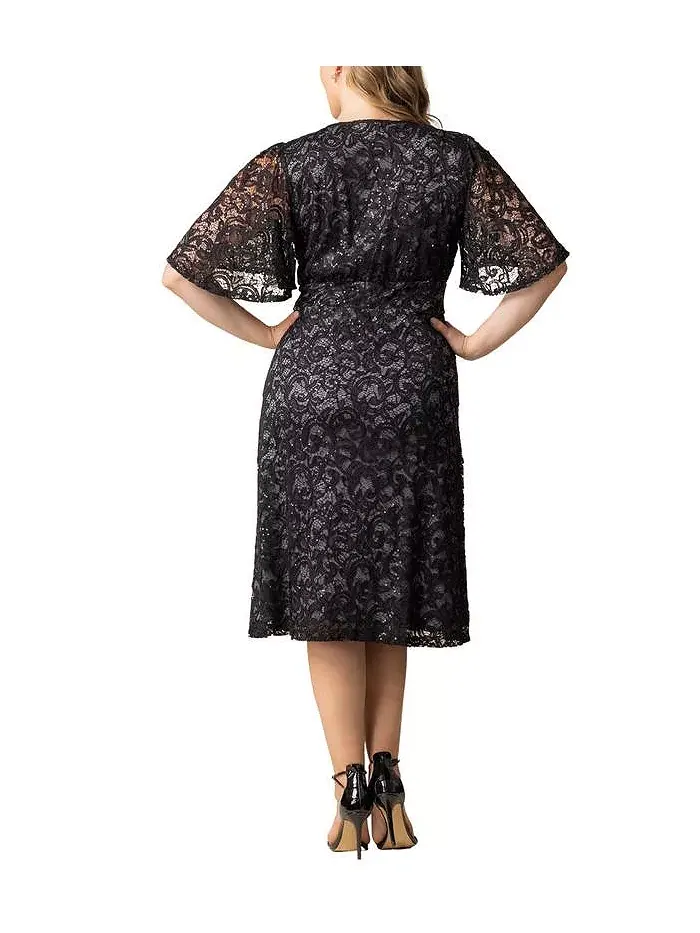 Женское платье для коктейля с кружевом и пайетками в виде звезд Plus Size Kiyonna — изображение 3 из 5, серый