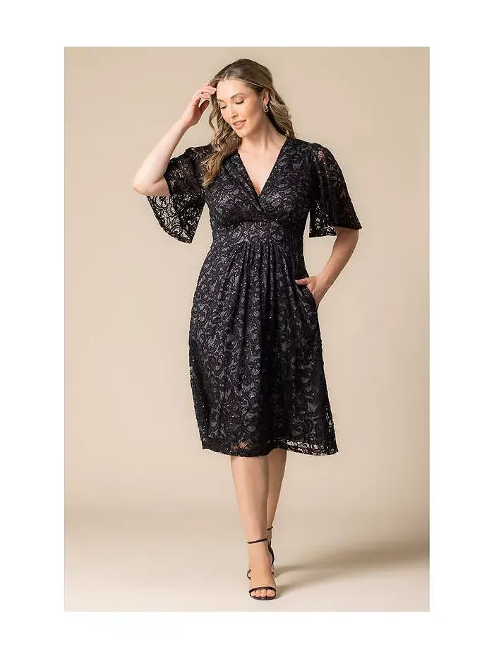 Женское платье для коктейля с кружевом и пайетками в виде звезд Plus Size Kiyonna — изображение 4 из 5, серый