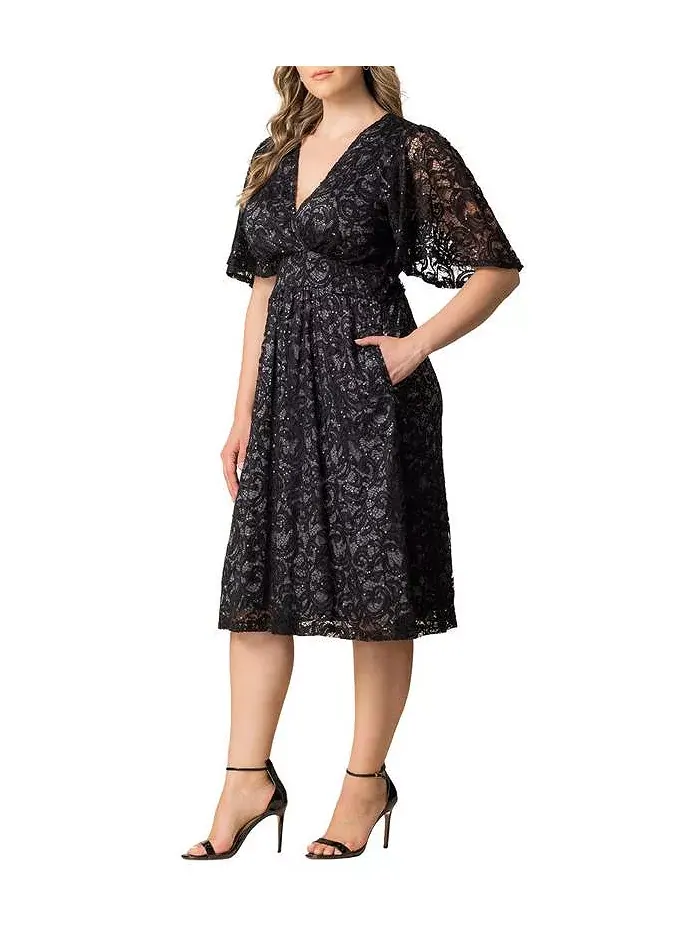 Женское платье для коктейля с кружевом и пайетками в виде звезд Plus Size Kiyonna — изображение 5 из 5, серый