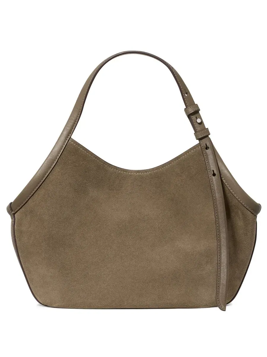 Сумка-тоут из замши с фурнитурой K, модель Deco Suede Small Tulip Tote Handbag kate spade new york — изображение 2 из 6