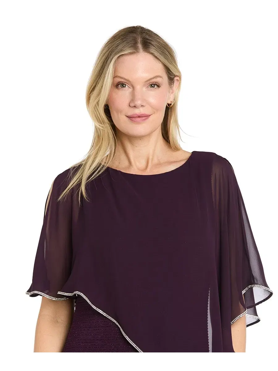 Платье-пончо с пайетками Petite Scoop Neck Rhinestone Poncho Gown R & M Richards — изображение 2 из 3, сливавый